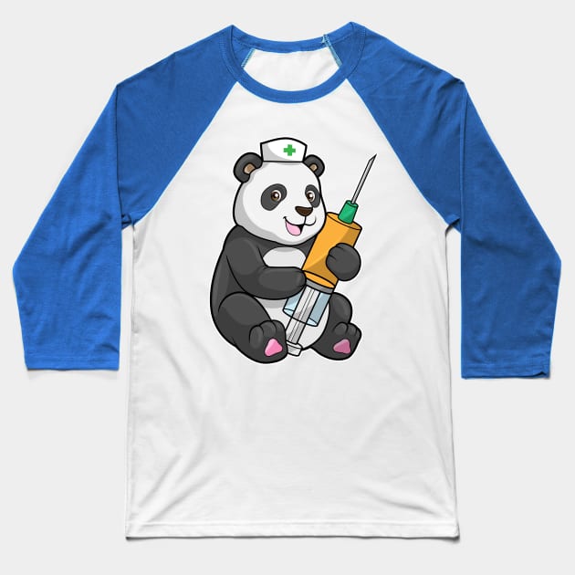 Panda as Nurse with Syringe Baseball T-Shirt by Markus Schnabel